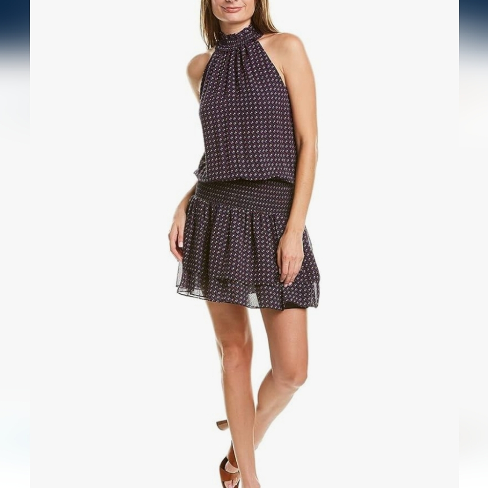 Ramy Brook Halter Purple Sleeveless Ruffle Dress Women's Size M